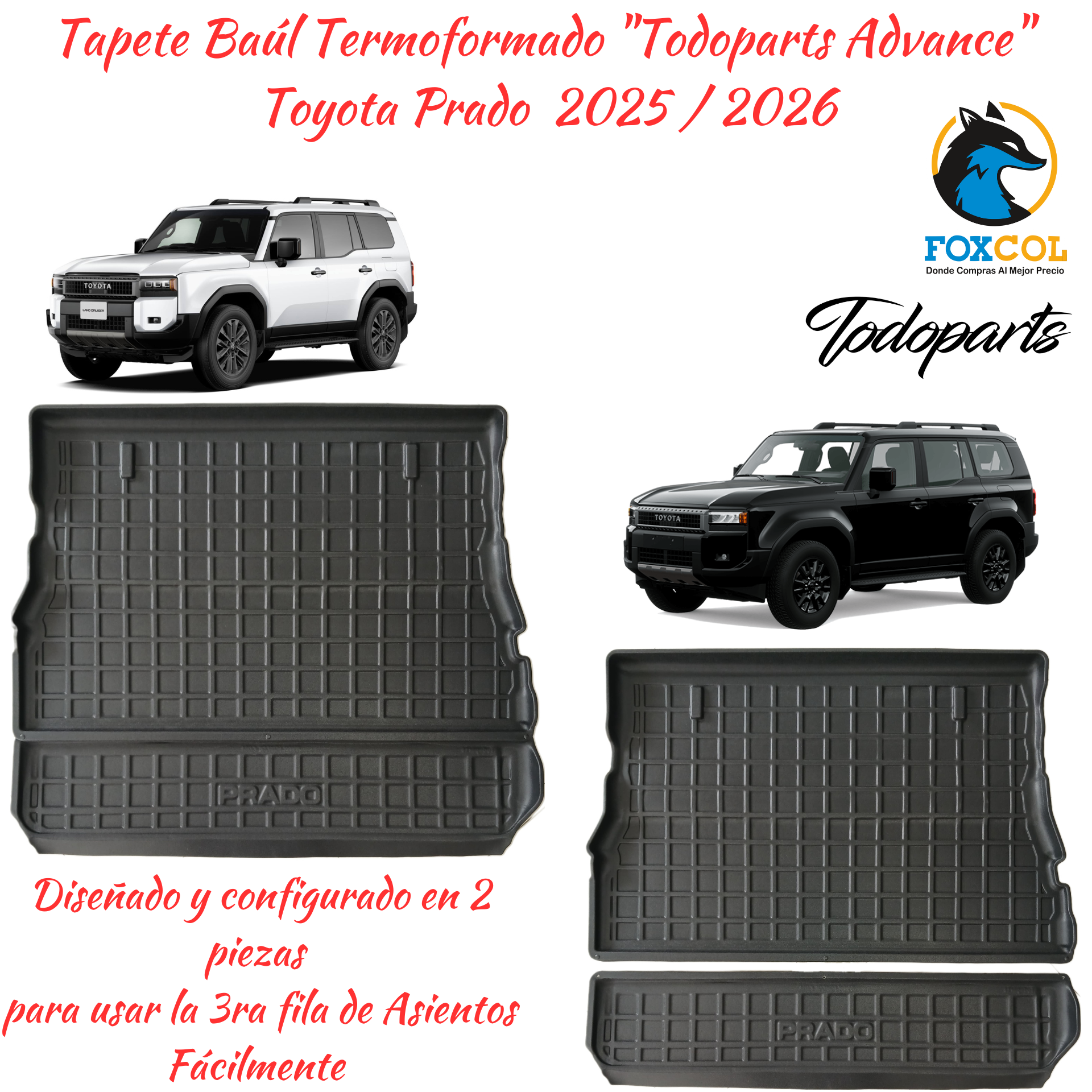 Tapete Termoformado Todoparts Mate Baúl Toyota Prado 2025 A 2026