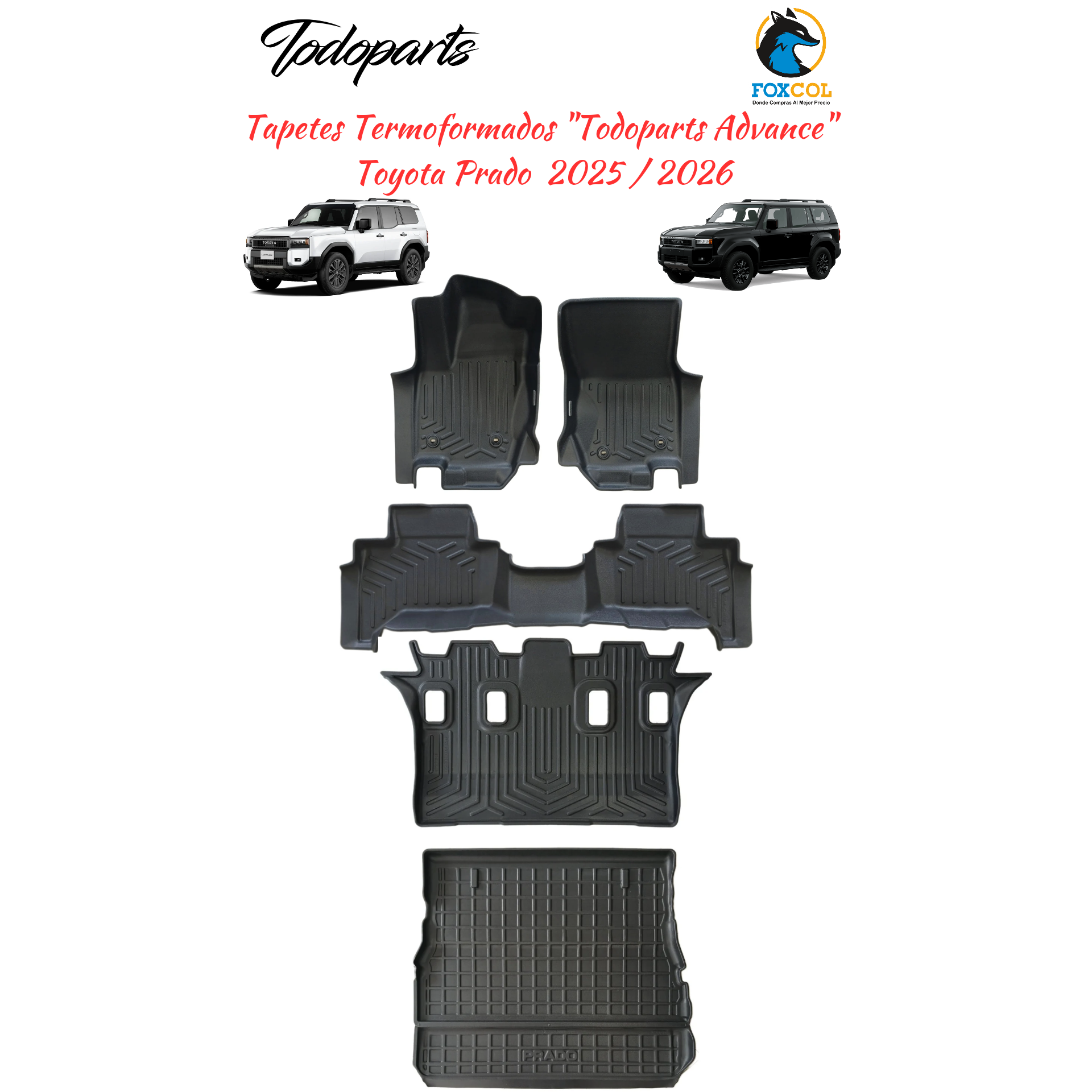 Tapetes Termoformados Todoparts 3 Filas + Baúl Toyota Prado 2025 A 2026