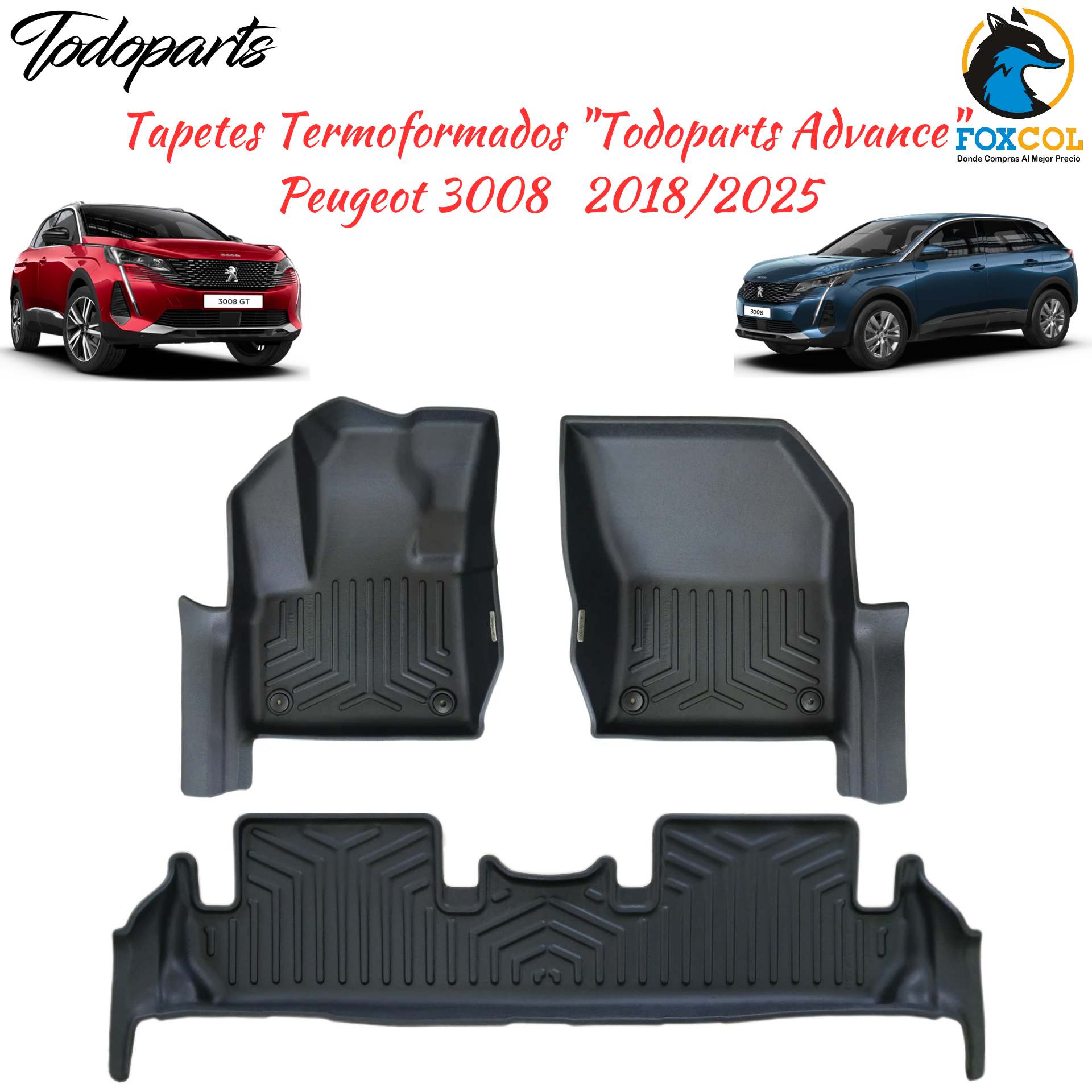 Tapetes Termoformados Mate Todoparts Peugeot 3008 Año 2018 A 2025